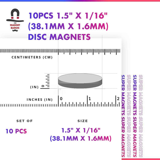10pcs 1.5" x 1/16" Disc Magnets