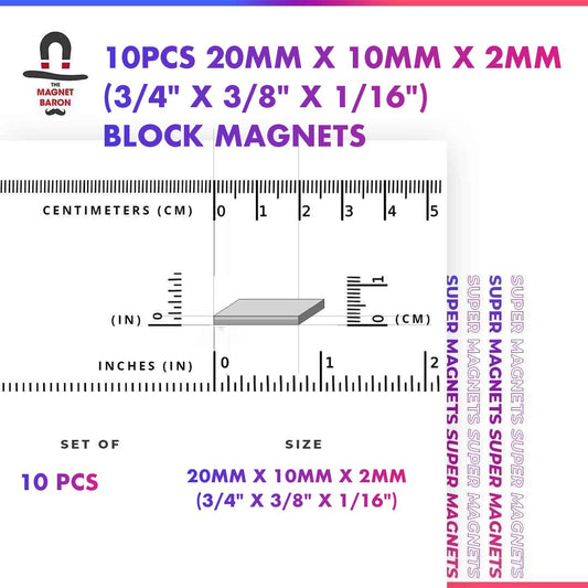 10pcs 20mm x 10mm x 2mm Block Magnets