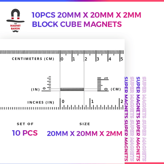 10pcs 20mm x 20mm x 2mm (Approximately 3/4" x 3/4" x 1/16") Block Magnets - Magnet Baron