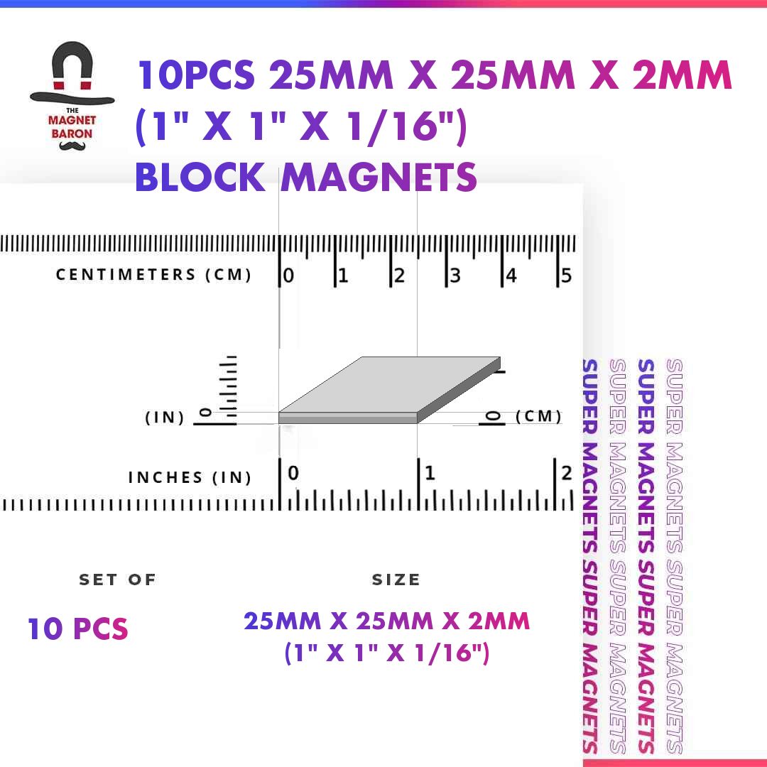 10pcs 25mm x 25mm x 2mm Block Magnets