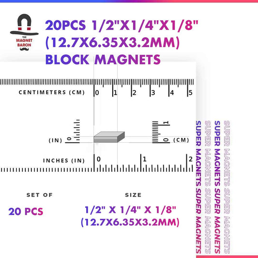 20pcs 1/2" x 1/4" x 1/8" Block Magnets