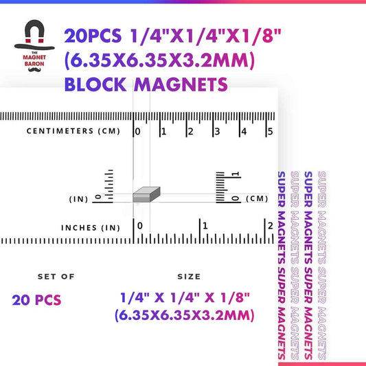 20pcs 1/4" x 1/4" x 1/8" Block Magnets