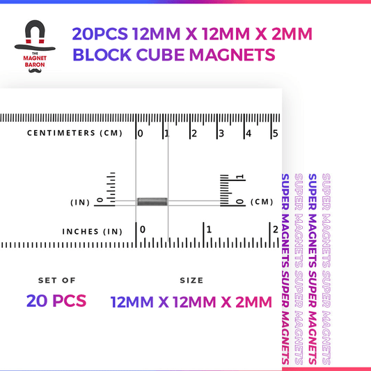 20pcs 12mm x 12mm x 2mm (Approximately 1/2" x 1/2" x 1/16") Block Magnets - Magnet Baron