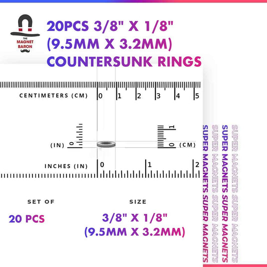 20pcs 3/8" x 1/8" Countersunk Ring Magnets