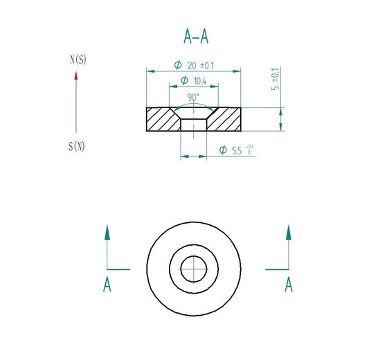 10pcs 20mm x 5mm (Approximately 3/4" x 3/16") Countersunk Ring Magnets
