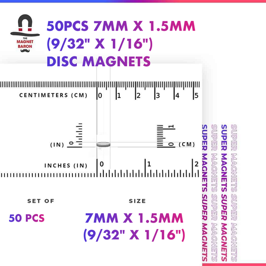 50pcs 7mm x 1.5mm N52 neodymium disc magnets - Magnet Baron