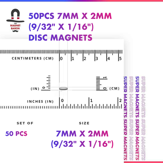 50pcs 7mm x 2mm N52 neodymium disc magnets - Magnet Baron