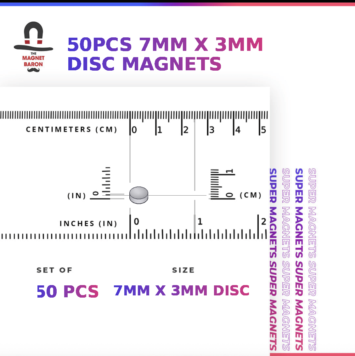50pcs 7mm x 3mm N52 neodymium disc magnets - Magnet Baron