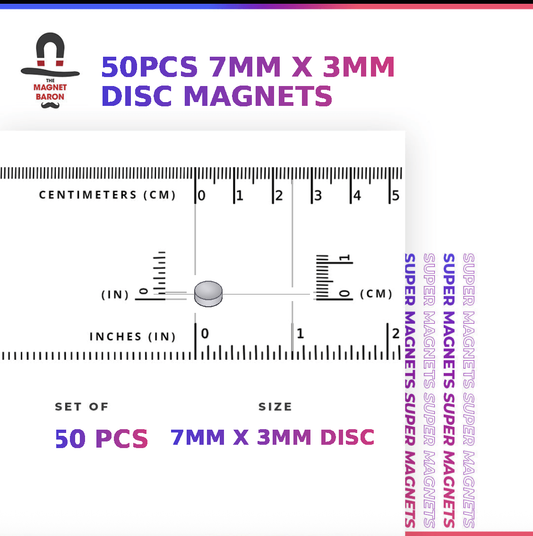 50pcs 7mm x 3mm N52 neodymium disc magnets - Magnet Baron