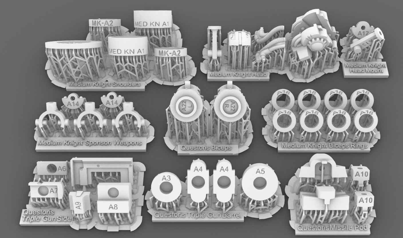 No-drill magnetization kit sprues and neodymium magnets for miniatures - swap all Questoris Knight weapon loadouts