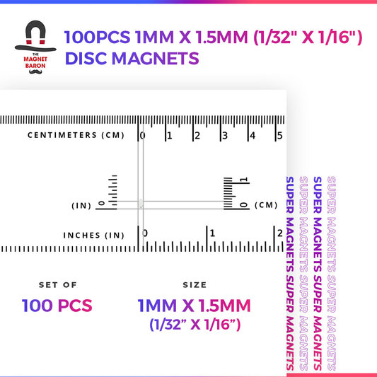 100pcs 1mm x 1.5mm (Approximately 1/32" x 1/16") Disc Magnets