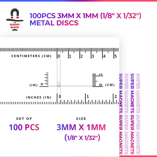 Metal Discs 100pcs 3mm x 1mm (Approximately 1/8" x 1/32")