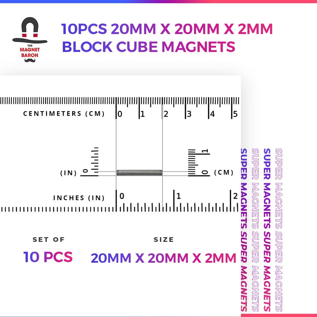 10pcs 20mm x 20mm x 2mm (Approximately 3/4" x 3/4" x 1/16") Block Magnets