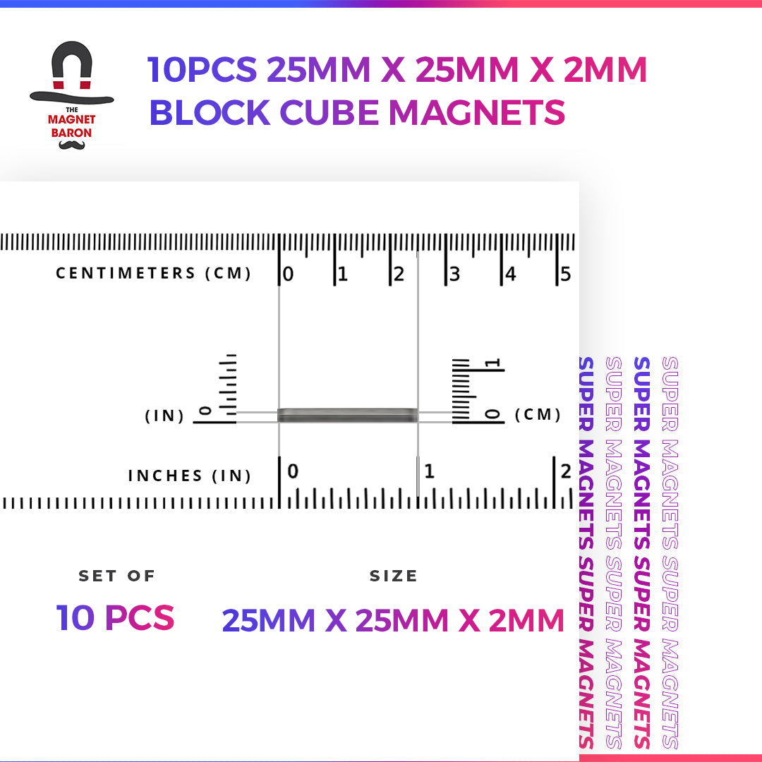 10pcs 25mm x 25mm x 2mm (Approximately 1" x 1" x 1/16") Block Magnets