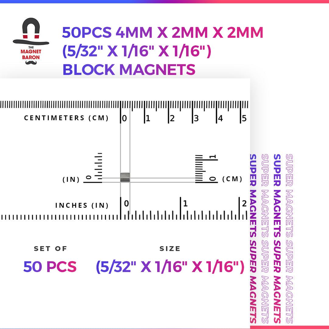 50pcs 4mm x 2mm x 2mm (Approximately 5/32" x 1/16" x 1/16") Block Magnets
