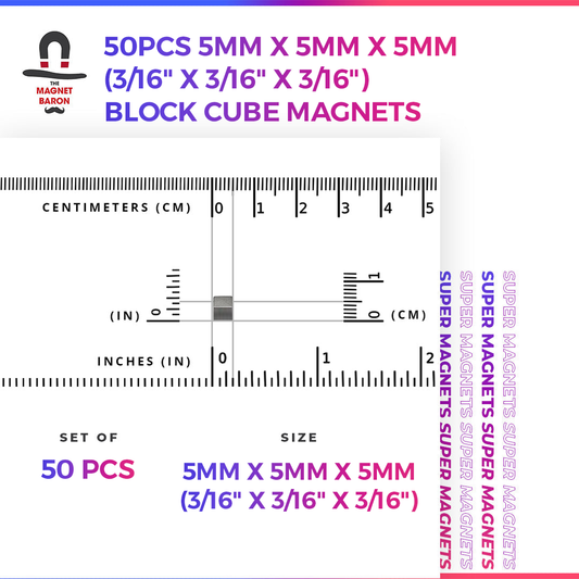 50pcs 5mm x 5mm x 5mm (Approximately 3/16" x 3/16" x 3/16") Block Cube Magnets