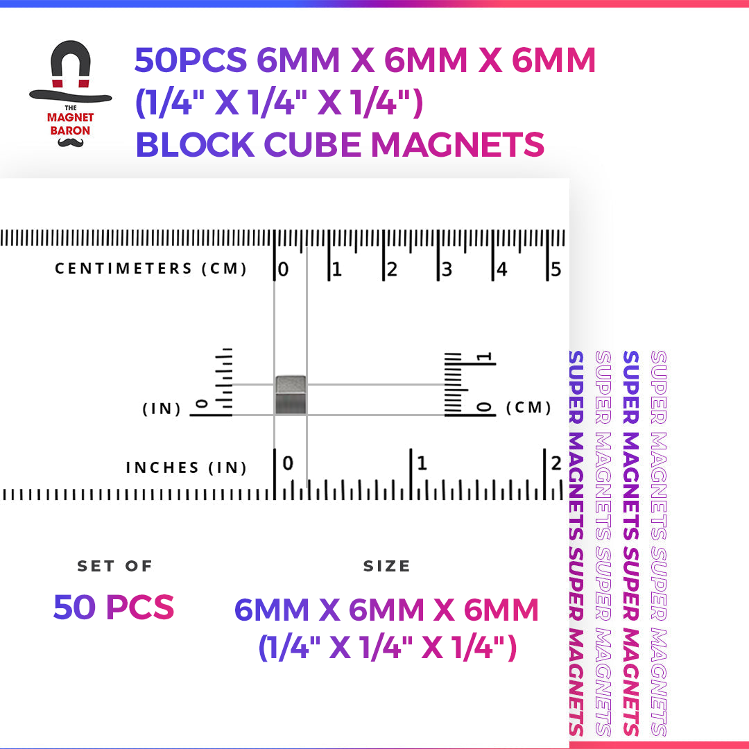 50pcs 6mm x 6mm x 6mm (Approximately 1/4" x 1/4" x 1/4") Block Cube Magnets