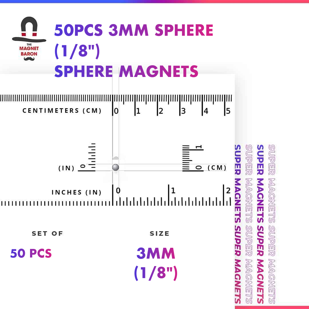 50pcs 3mm N52 neodymium sphere magnet, single ball, with size ruler