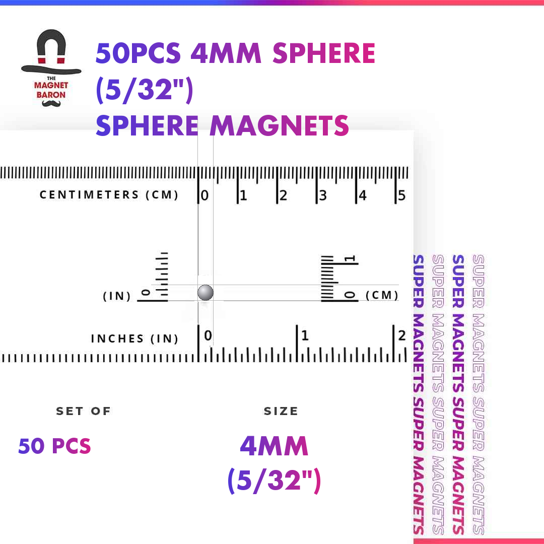 50pcs 4mm N52 neodymium sphere magnet, single ball, with size ruler