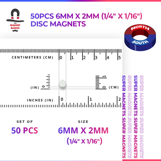 Engineering - Special - Diametrically Magnetized - 50pcs 6mm x 2mm (Approximately 1/4" x 1/16") Disc Magnets - Magnet Baron