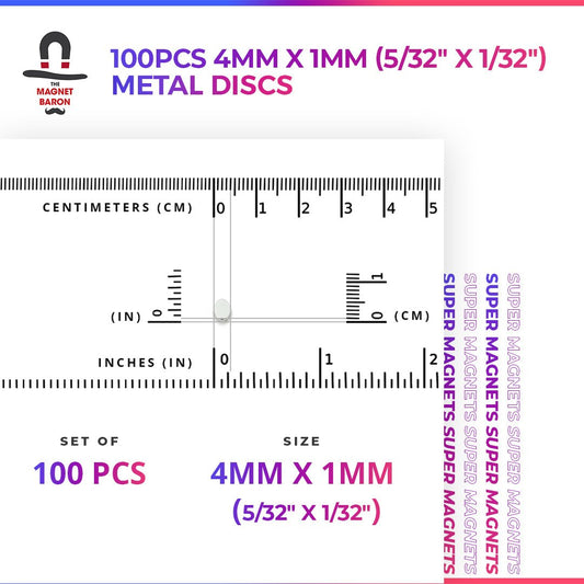 Metal Discs 100pcs 4mm x 1mm (Approximately 5/32" x 1/32") - Magnet Baron