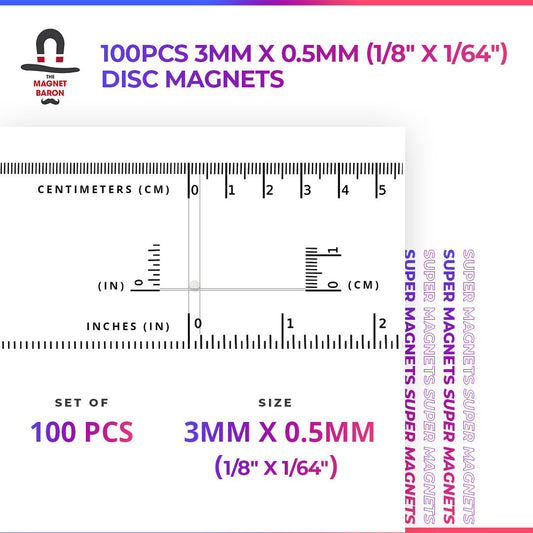 100pcs 3mm x 0.5mm (Approximately 1/8" x 1/64") Disc Magnets - Magnet Baron