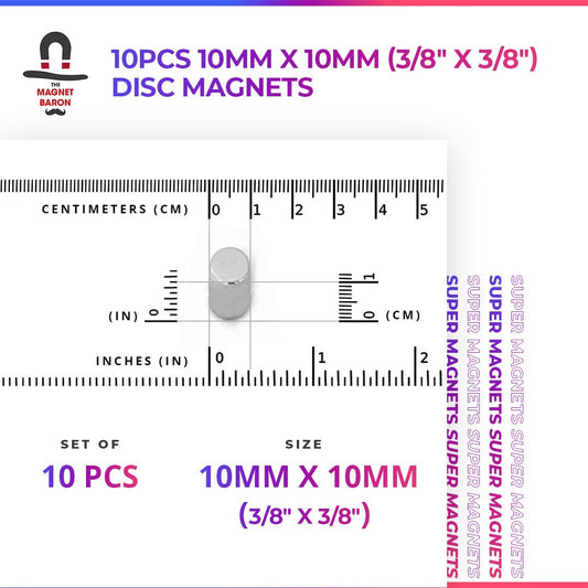 10pcs 10mm x 10mm (Approximately 3/8" x 3/8") Disc Magnets - Magnet Baron