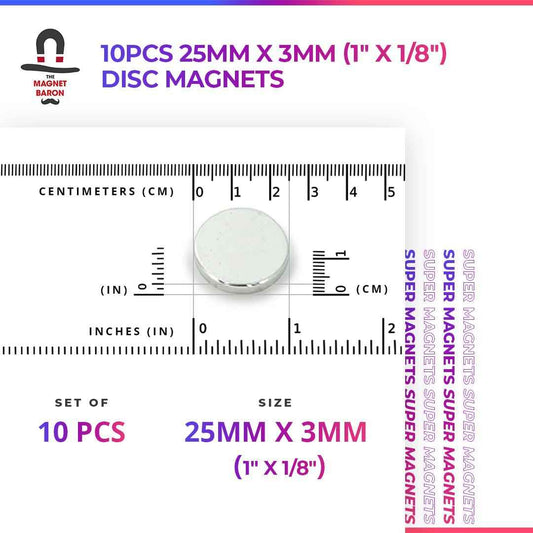 10pcs 25mm x 3mm (Approximately 1" x 1/8") Disc Magnets