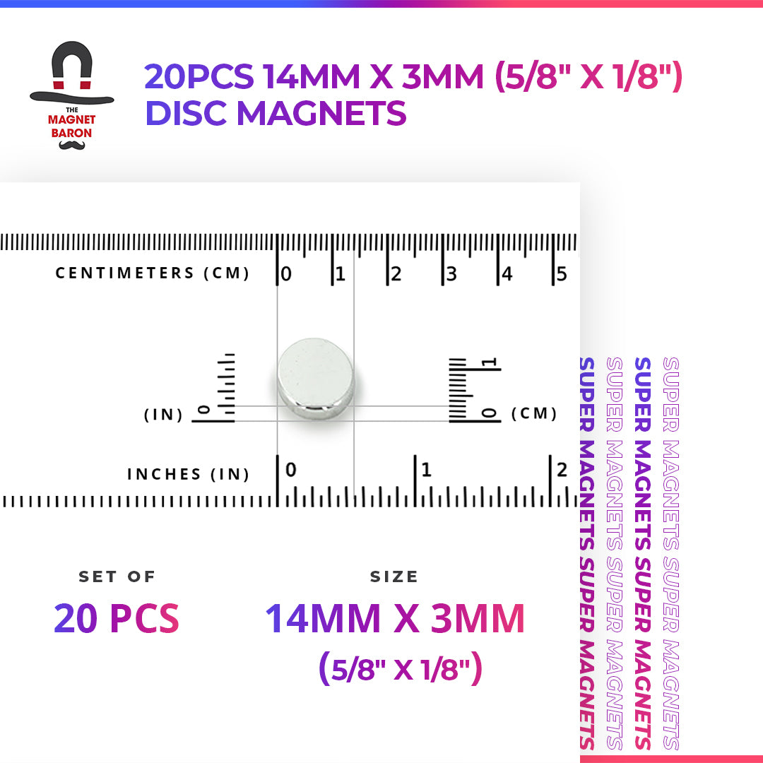 20pcs 14mm x 3mm (Approximately 5/8" x 1/8") Disc Magnets