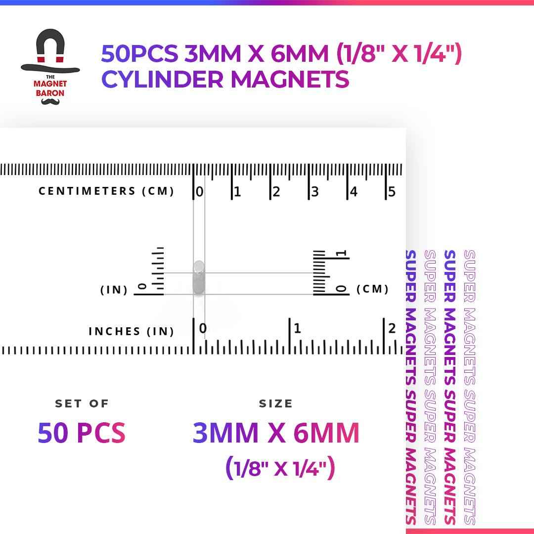 50pcs 3mm x 6mm (Approximately 1/8" x 1/4") Cylinder Magnets