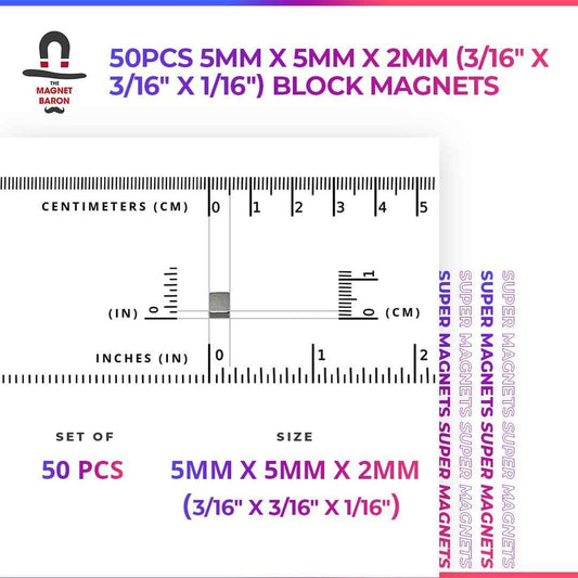 50pcs 5mm x 5mm x 2mm (Approximately 3/16" x 3/16" x 1/16") Block Magnets
