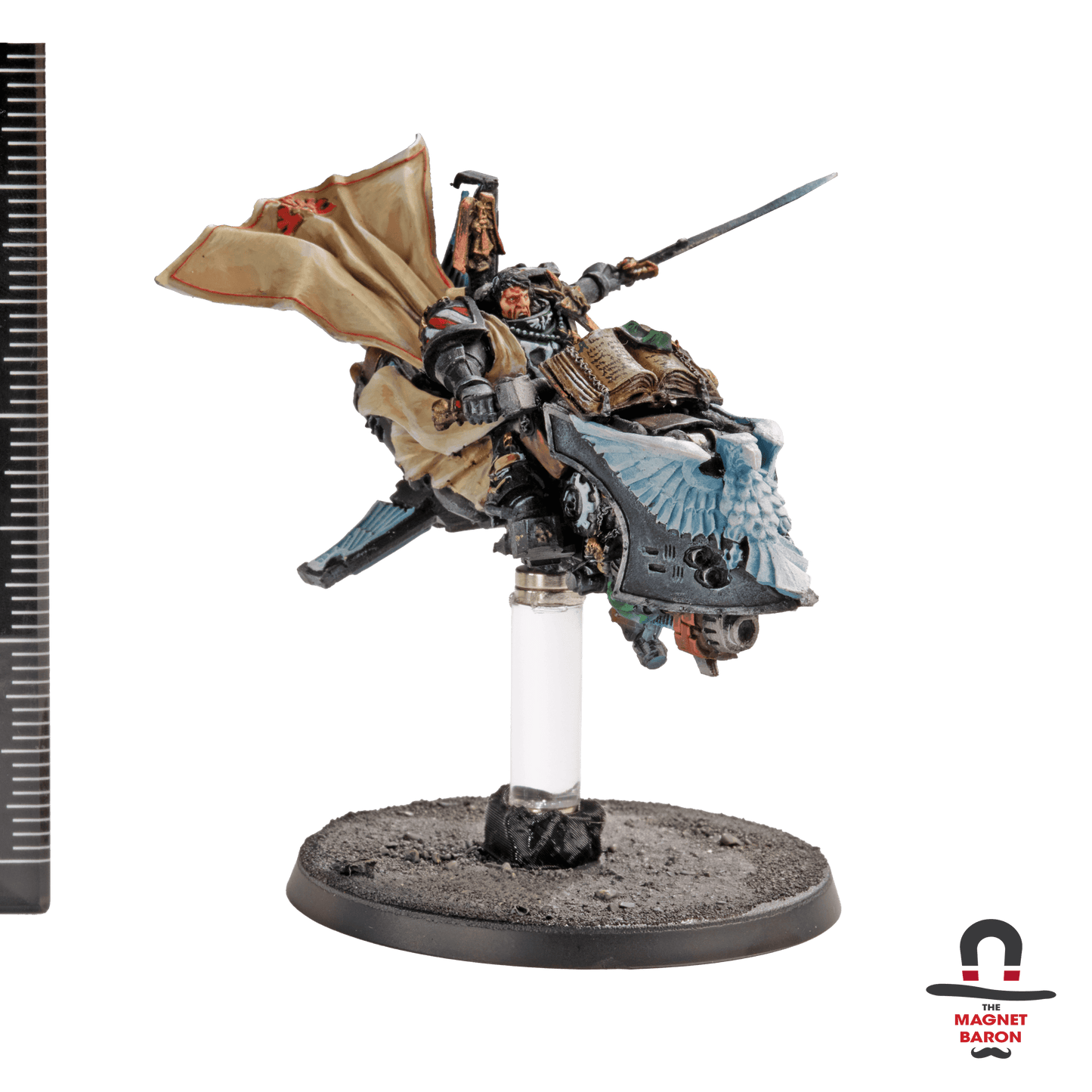 Space Marines Dark Angels Sammael Master of the Ravenwing on Medium Small Flat Magnetic Flight Stand Short