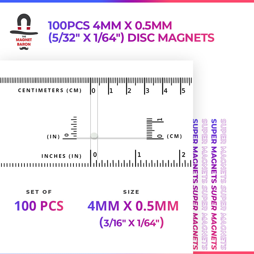 100pcs 4mm x 0.5mm (Approximately 5/32" x 1/64") Disc Magnets
