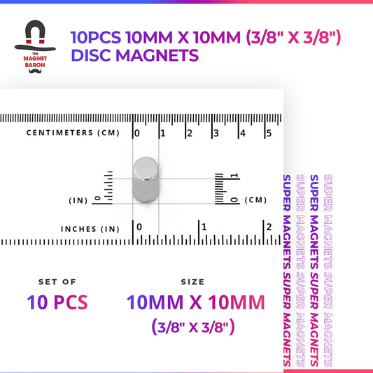 10pcs 10mm x 10mm (Approximately 3/8" x 3/8") Disc Magnets