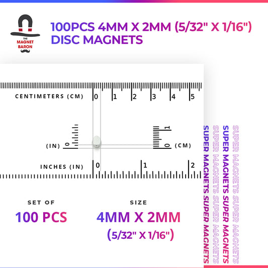 100pcs 4mm x 2mm (5/32" x 1/16") Disc Magnets