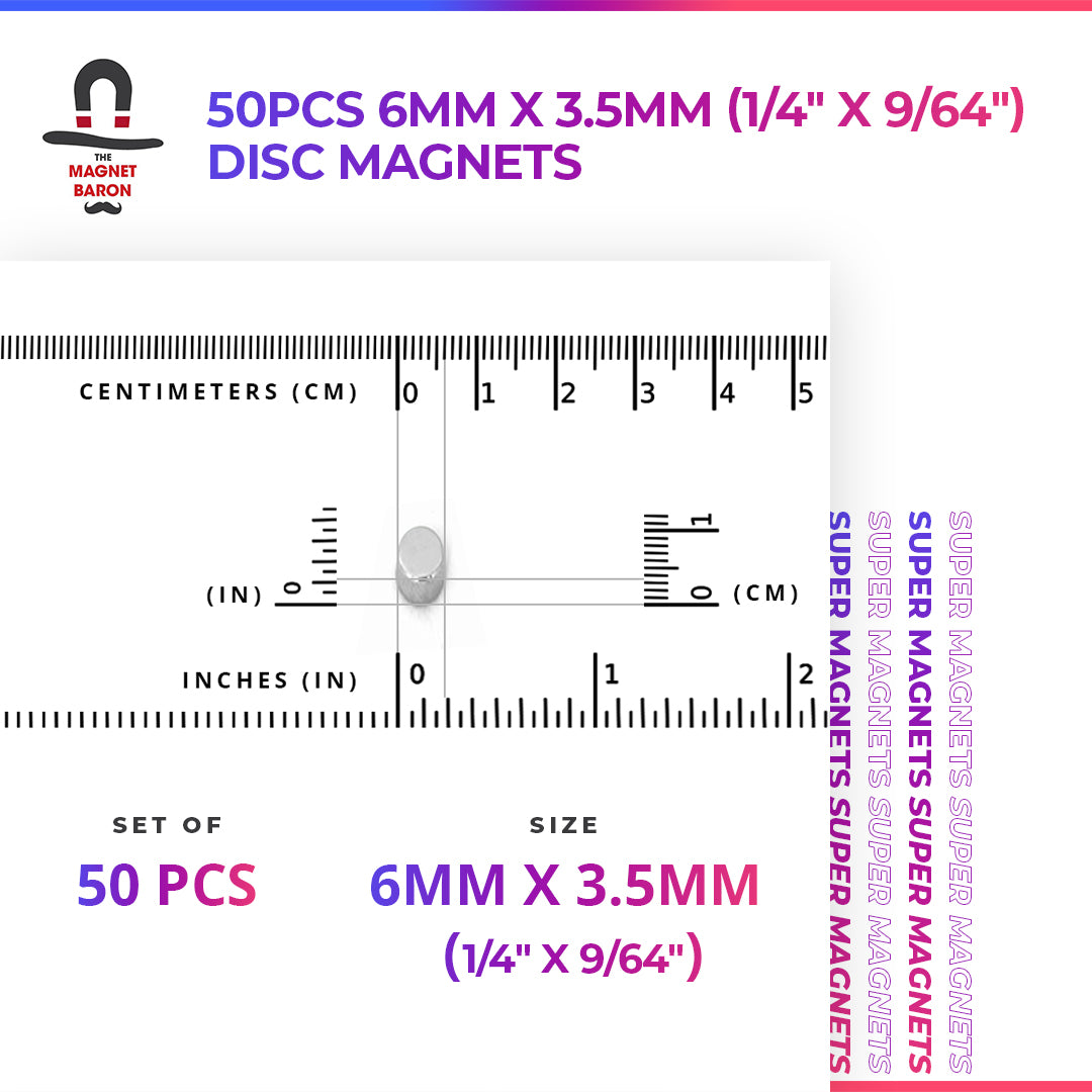 50pcs 6mm x 3.5mm (Approximately 1/4" x 9/64") Disc Magnets
