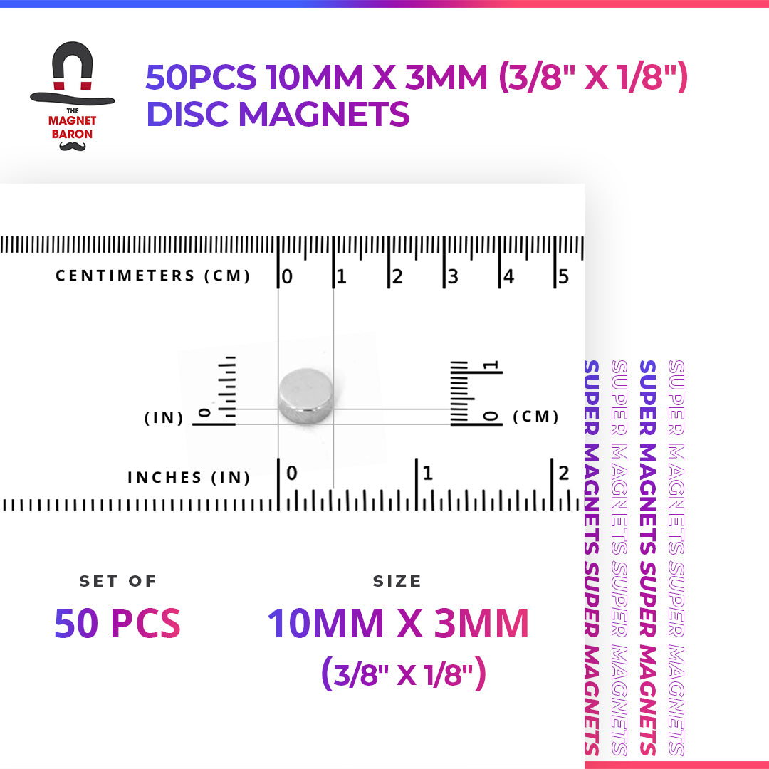 50pcs 10mm x 3mm (Approximately 3/8" x 1/8") Disc Magnets