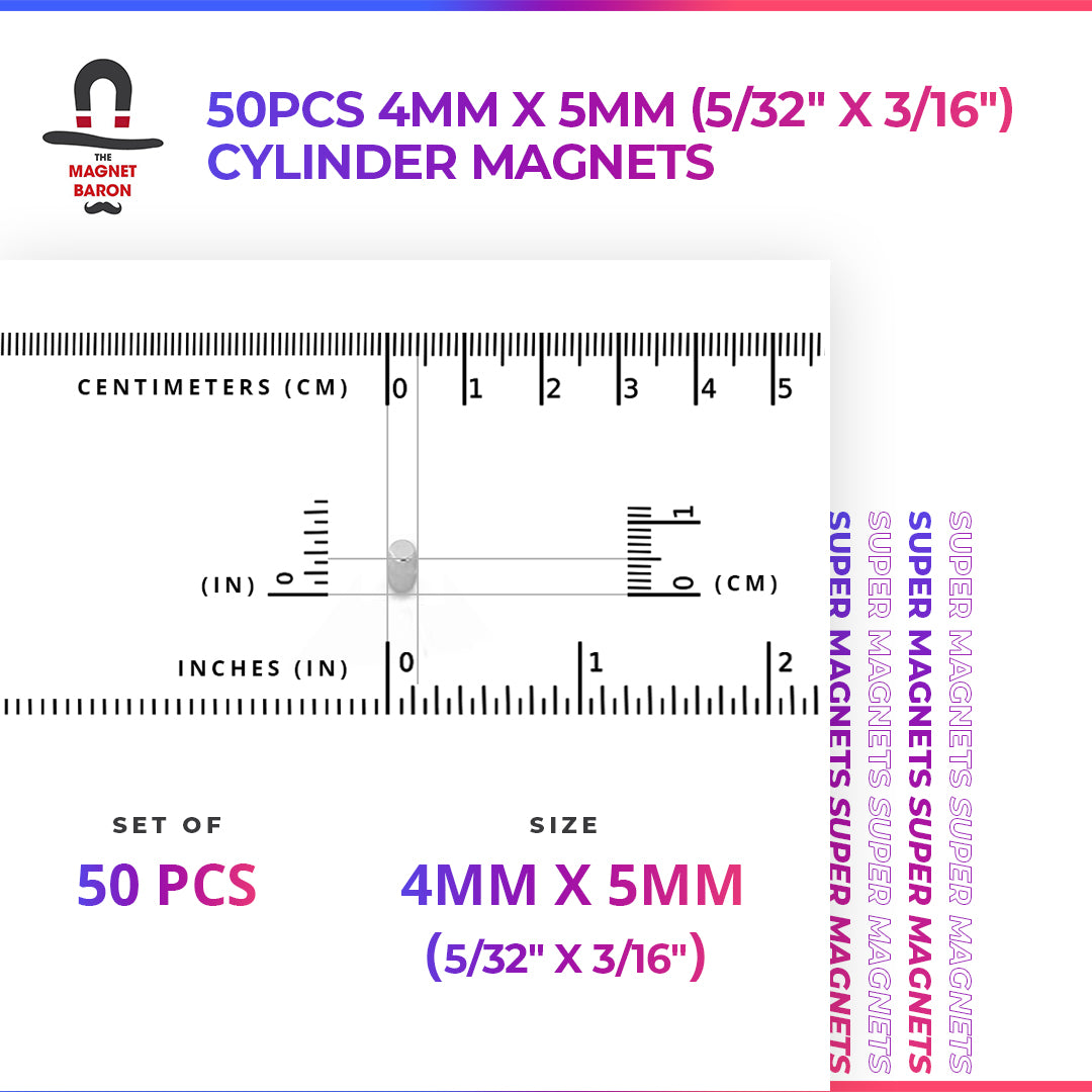 50pcs 4mm x 5mm (Approximately 5/32" x 3/16") Cylinder Magnets