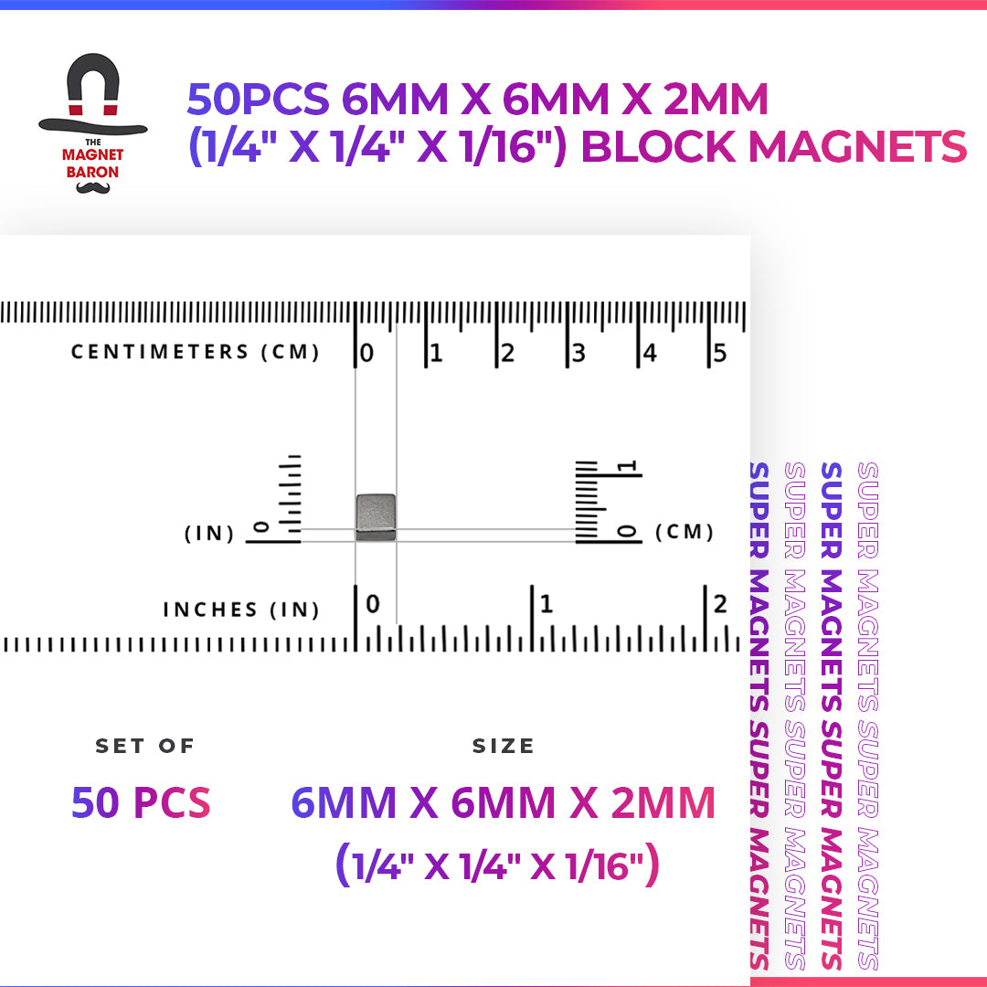50pcs 6mm x 6mm x 2mm (Approximately 1/4" x 1/4" x 1/16") Block Magnets