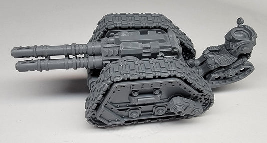 Assembled Solar Auxilia Rapier Direct Fire weapons carriage with a twin-barrel gun on its tracked chassis