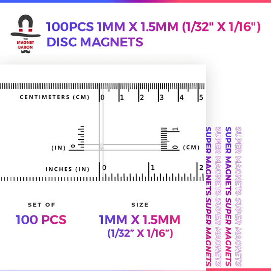 100pcs 1mm x 1.5mm (Approximately 1/32" x 1/16") Disc Magnets - Magnet Baron