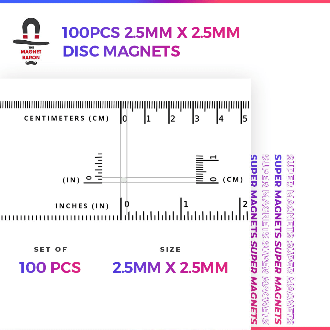 100pcs 2.5mm x 2.5mm (Approximately 3/32" x 3/32") Disc Magnets - Magnet Baron
