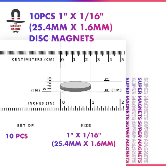 10pcs 1" x 1/16" Disc Magnets