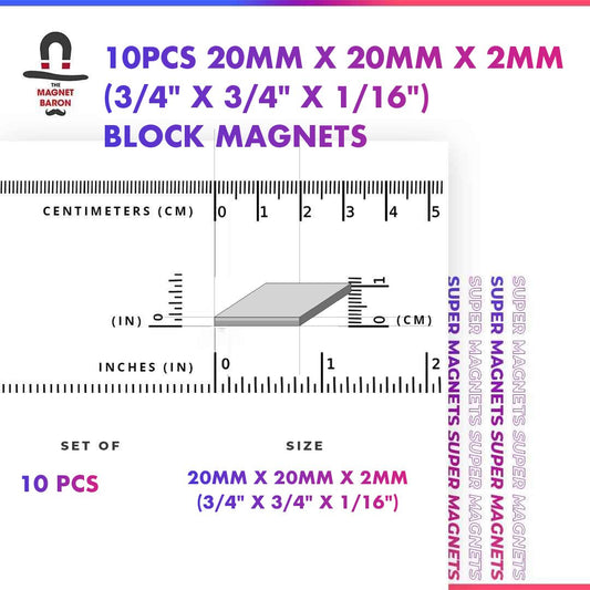 10pcs 20mm x 20mm x 2mm Block Magnets