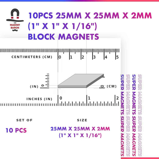 10pcs 25mm x 25mm x 2mm Block Magnets