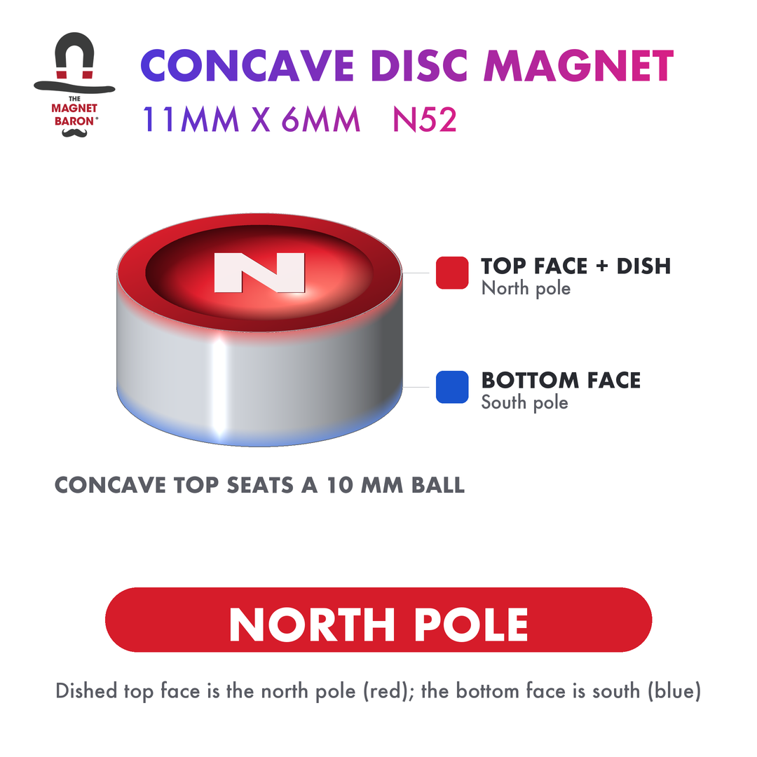 10pcs 11mm x 6mm (Approximately 15/32" x 1/4") Concave Disc Magnets