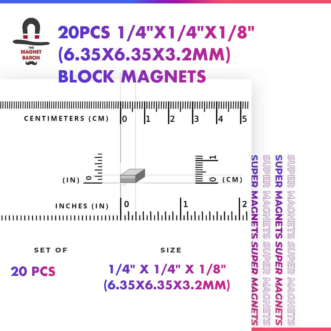 20pcs 1/4" x 1/4" x 1/8" Block Magnets