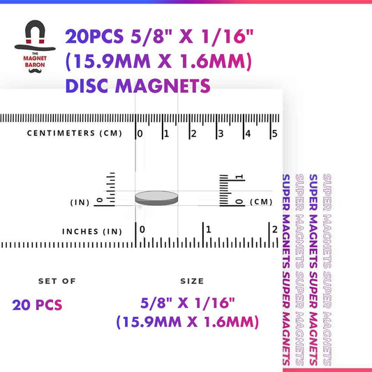 20pcs 5/8" x 1/16" Disc Magnets