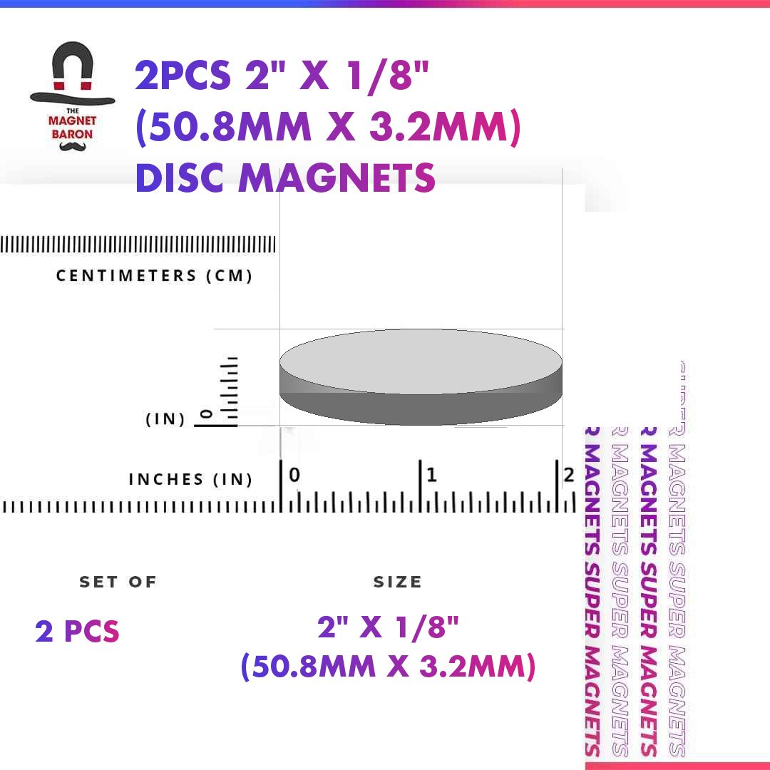 2pcs 2" x 1/8" Disc Magnets