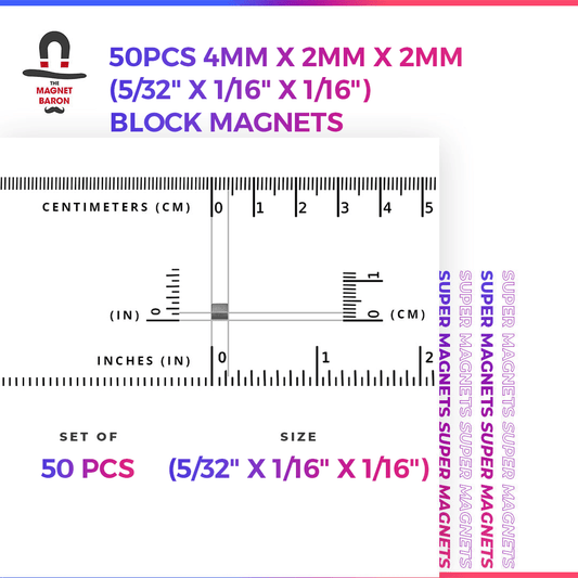 50pcs 4mm x 2mm x 2mm (Approximately 5/32" x 1/16" x 1/16") Block Magnets - Magnet Baron
